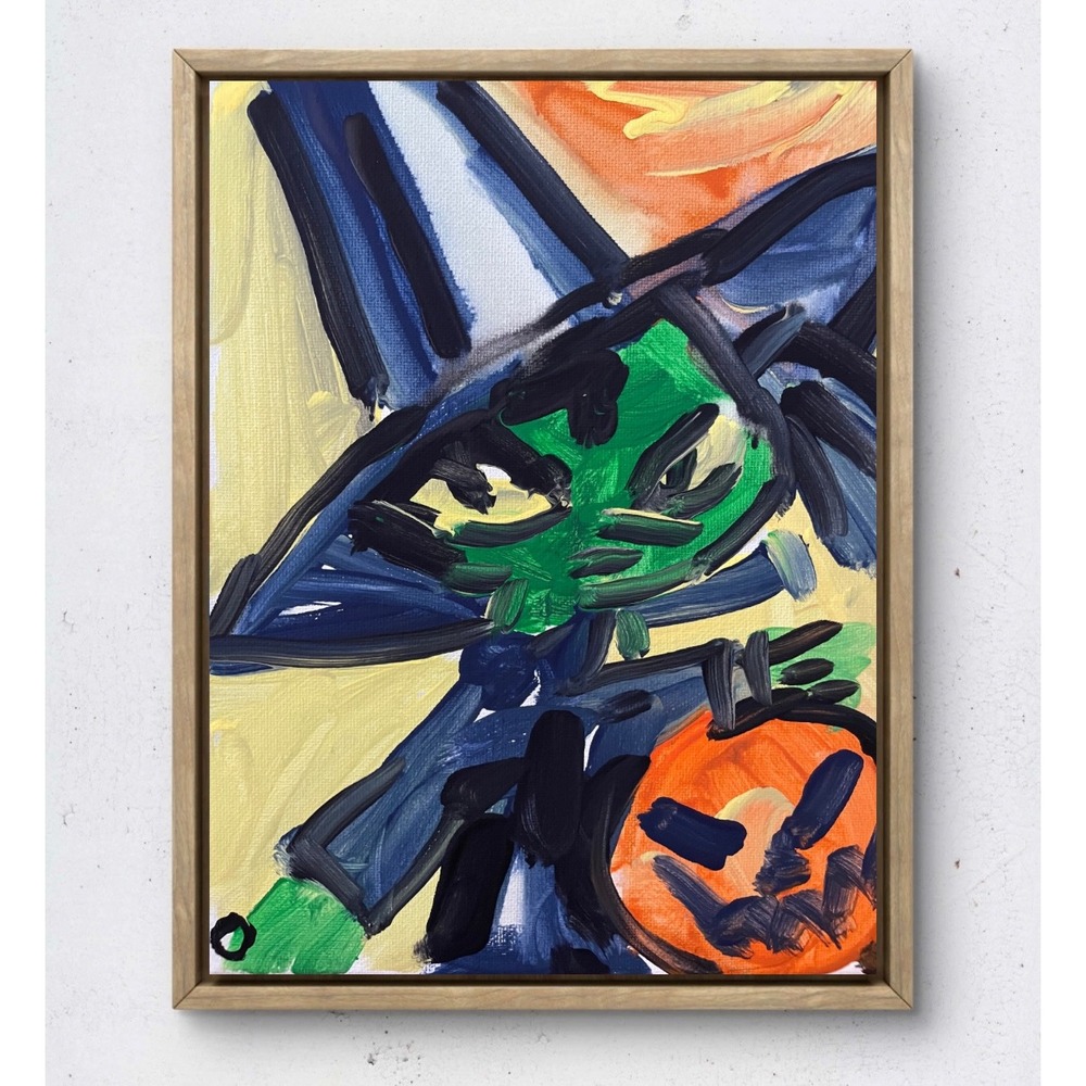 OMAN Original Painting 8x10 Witch Trick or Treat Halloween Canvas Art